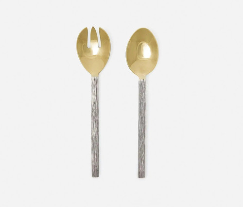 Blue Pheasant Harrison Silver Faux Bois/Polished Gold 2-Piece Serving Set
