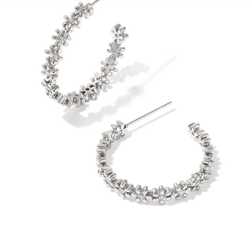 Kendra Scott Nydia Rhodium Hoop Earrings in White Crystal