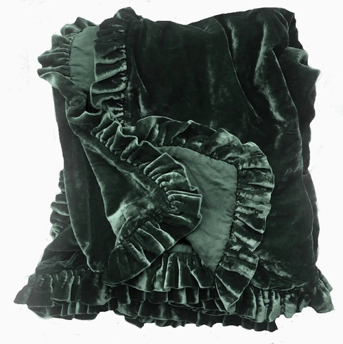 Linen Salvage Luxe Colette Petite Ruffle Throw in Aloe Linen Salvage Luxe