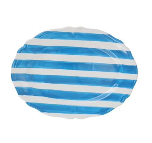 Vietri Amalfitana Aqua Stripe Oval Platter Vietri