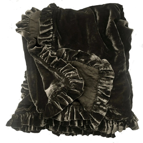 Linen Salvage Luxe Colette Petite Ruffle Throw in Cacao Linen Salvage Luxe