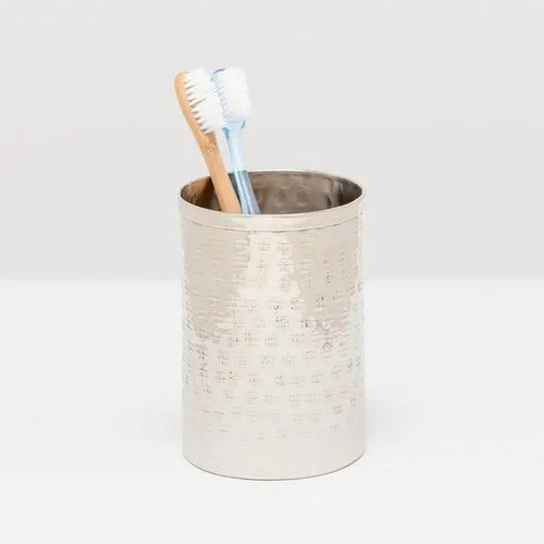Pigeon & Poodle Buren Brush Holder in Shiny Nickel Etched Metal Pigeon & Poodle