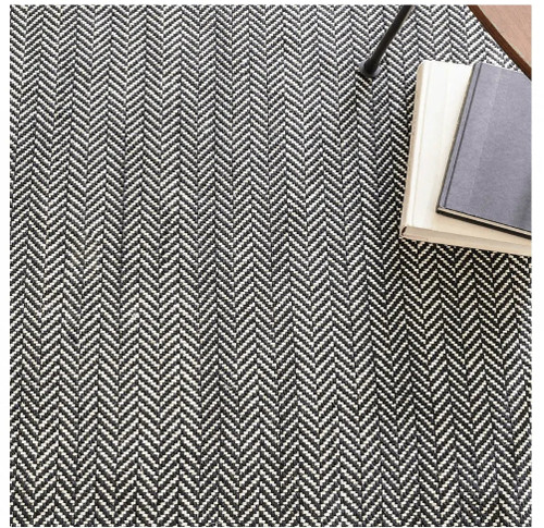 Dash & Albert Herringbone Black Woven Cotton Rug -Lavender Fields