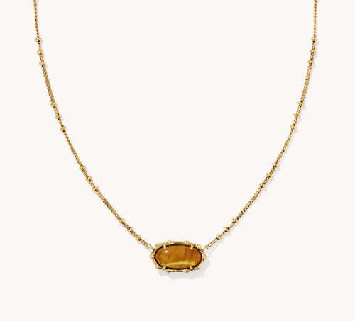 Elisa Vintage Gold Bamboo Frame Short Pendant Necklace in Marbled Amber Illusion