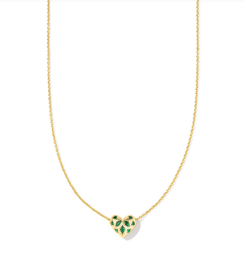 Kendra Scott Holland Gold Heart Short Pendant Necklace in Green Crystal Kendra Scott