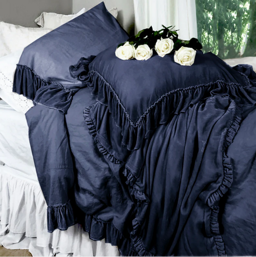 Linen Salvage Luxe Isabella Tatter Velvet Ruffle Collection-Denim Linen Salvage Luxe