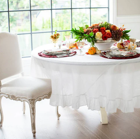 Solid 90" Round Linen Tablecloth with Ruffle Arte Italica