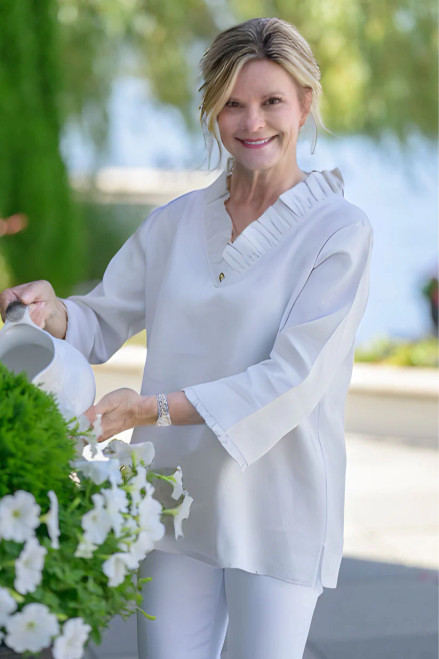 Charleston Ruffle Linen Top in White