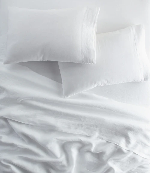 Peacock Alley European Washed Linen Sheet Set in White