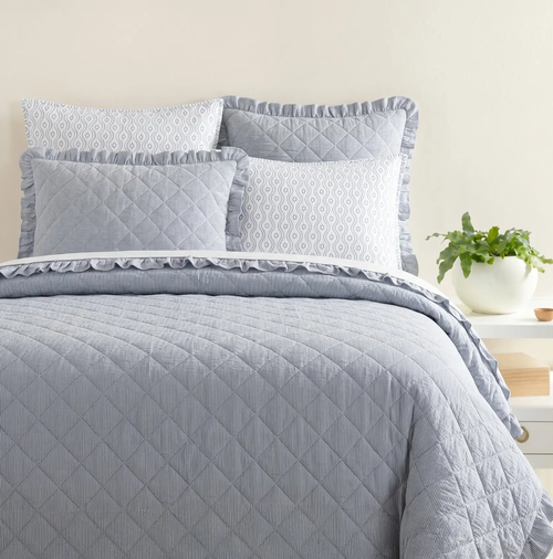 Pine Cone Hill Parris Stripe French Blue Linen Quilt