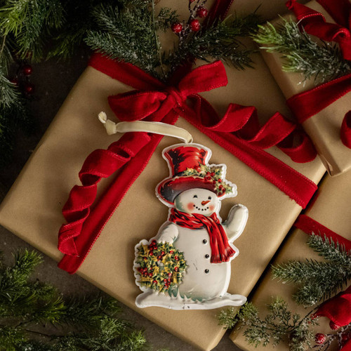 Snowman with Holly Wreath Ornament