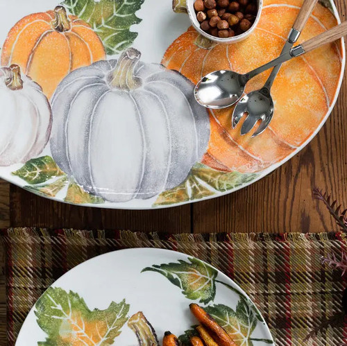 Vietri Pumpkins Large Oval Platter with Assorted Pumpkins Vietri