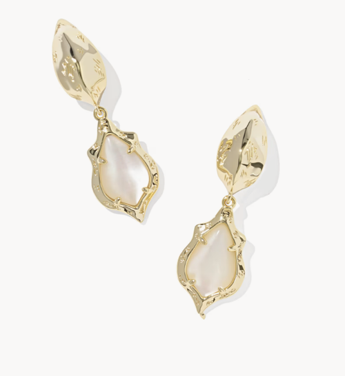 Adriana Scallop Frame Gold Huggie Earrings Natural Mother of Pearl