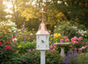 White vinyl Birdhouse with copper roof and heron weathervane 