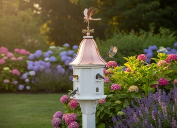 White vinyl birdhouse with dragonfly weathervane 

