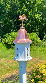 Octagon Dovecote Birdhouse with Mini Flying Pig Weathervane
