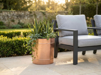 Hand Hammered Standing Copper Planter Round 