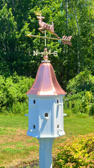 Octagon Dovecote Birdhouse with Deer Weathervane 