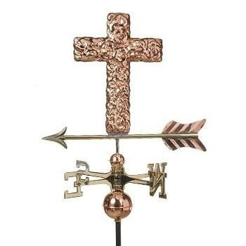 Spanish Style Hammered Wrought Iron Cross Weathervane Sculpture
