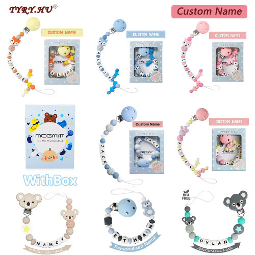 Personalisierbare Schnullerkette aus Silikon – mit Namen & Beißperlen