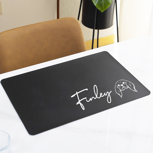 Personalisierte rutschfeste Leder-Futtermatte für Hunde – Schmutzresistent & stilvoll