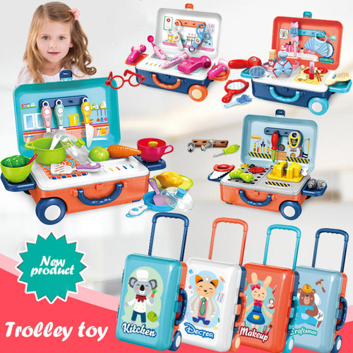 Kinder Spielküche, Werkzeugkoffer, Arztkoffer & Beauty Rollenspiel-Set – Tragbarer Trolley mit Zubehör