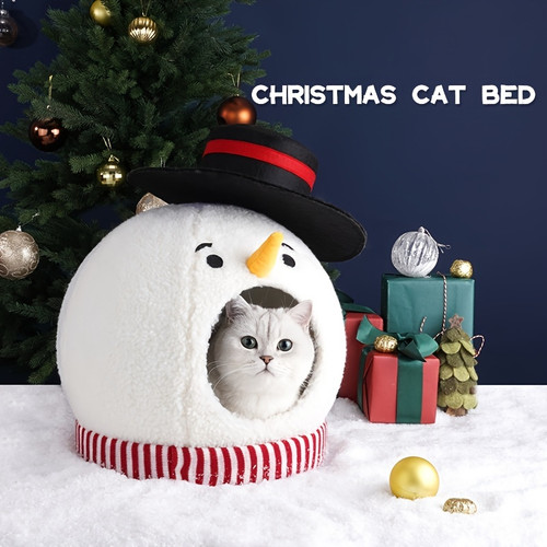 Kuscheliges Katzenbett – Abnehmbares Weihnachts-Schneemann-Nest