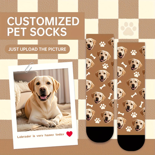 Personalisierte Haustier-Portrait-Socken – Foto & Pfotenabdruck Design