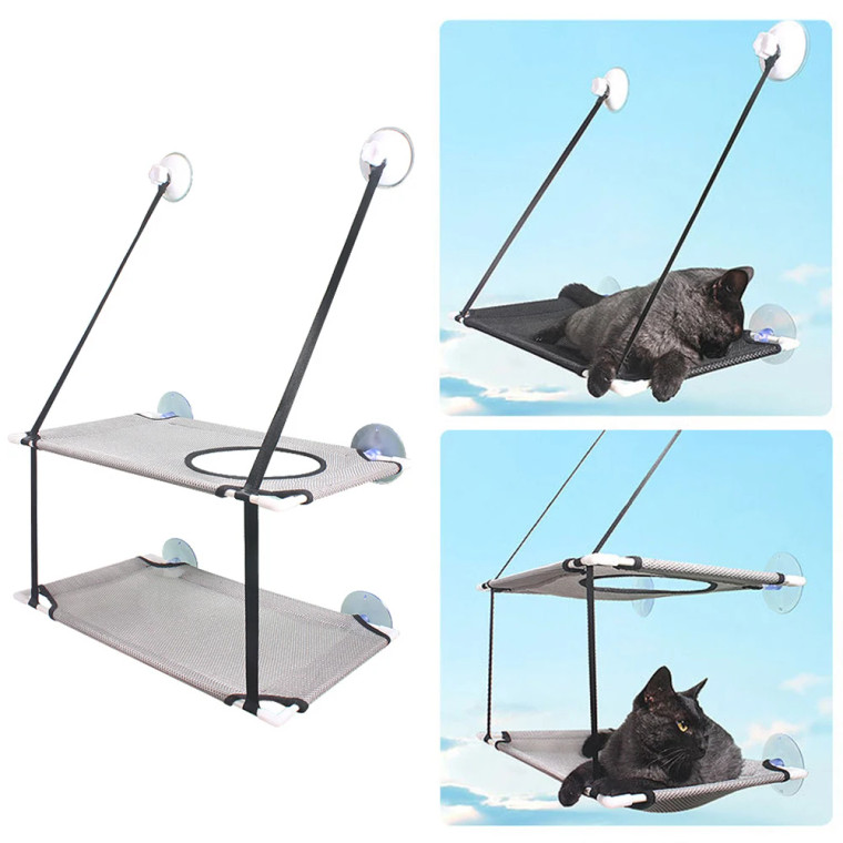 Fensterliege für Katzen – Einzel oder Doppelstöckige Hängematte mit Saugnäpfen