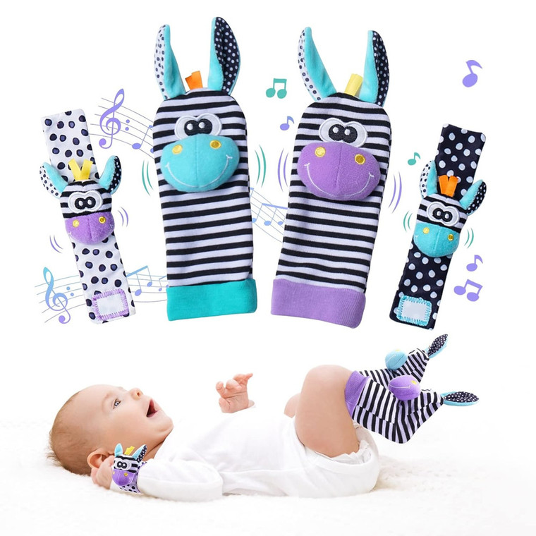 Baby Rassel-Socken & Handgelenk-Spielzeug – Set für 0–12 Monate