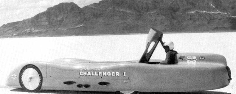 Mickey Thompson built Challenger I with four modified Pontiac V-8 engines, each with its own transmission. On October 6, 1959, he drove it to a World Speed Record of 363.48 mph.