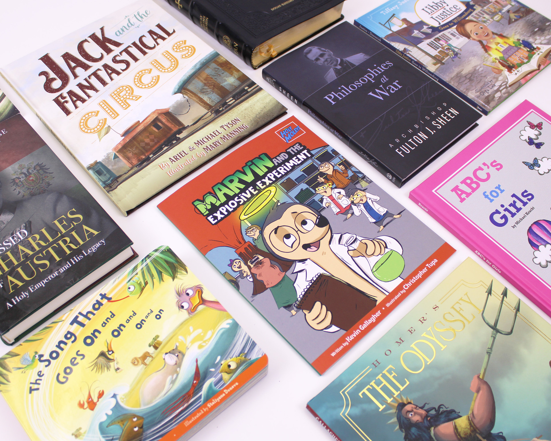 Books laid out in grid