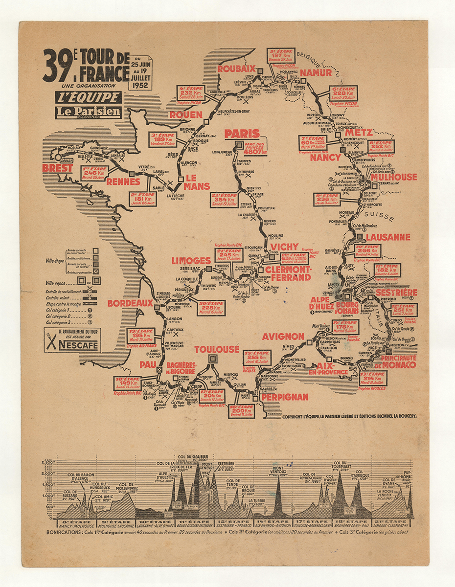 1952 Tour de France L'Equipe Original Vintage Bicycle Poster