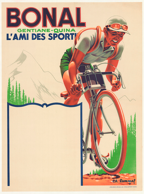 Bonal Original Vintage Art Deco Bicycle Poster by Lemmel