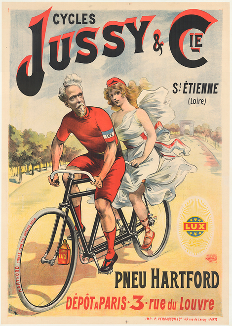 Cycles Jussy Original Vintage Tandem Bicycle Poster