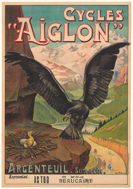 Cycles Aiglon Original Vintage  Bicycle Poster by Vallee