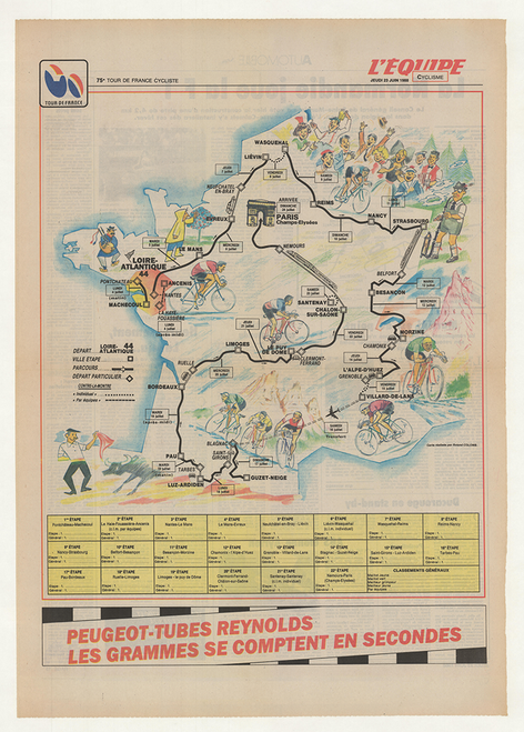 1988  Tour De France Original Vintage Bicycle Poster
