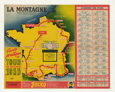 Poster map of the first Tour de France cyclist