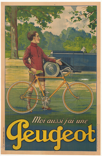 Peugeot Original Vintage Bicycle Poster with Peugeot Car