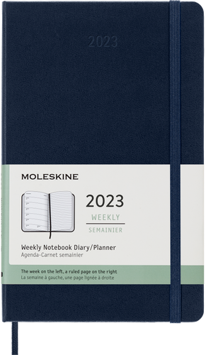 Moleskine 2023 Weekly Notebook Planner, 12M, Large, Sapphire Blue, Hard Cover (5 x 8.25)