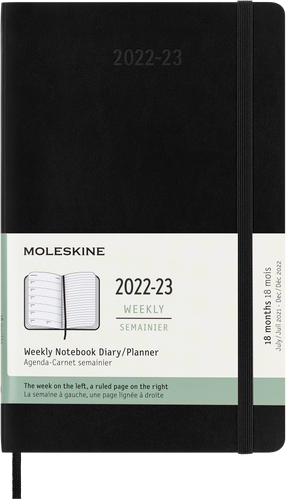 Moleskine 2023 Weekly Notebook Planner, 18M, Large, Black, Soft Cover (5 x 8.25)