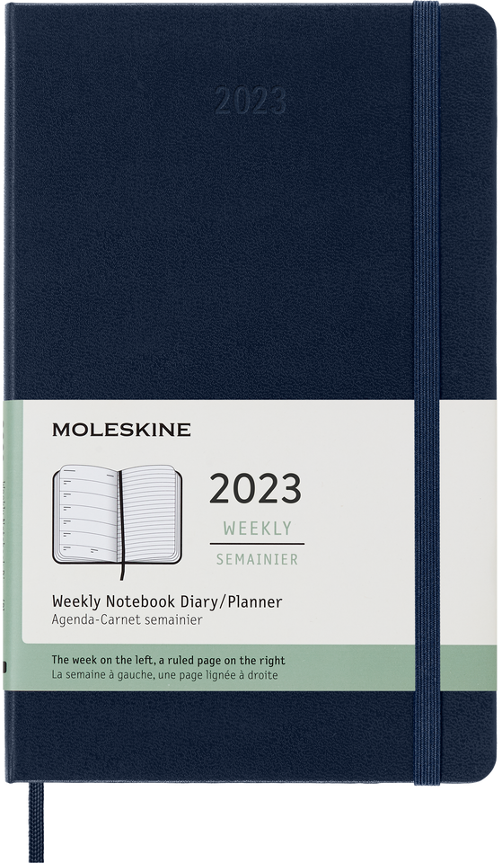 Moleskine 2023 Weekly Notebook Planner, 12M, Large, Sapphire Blue, Hard Cover (5 x 8.25)