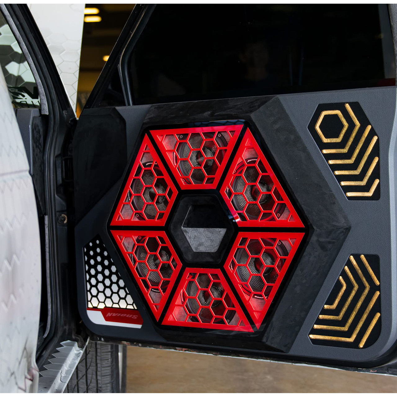 Custom Hexagon Theme Door Panel Setup w/NVIOUS Audio Speakers