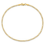 14K 9 inch 1.8mm Flat Figaro with Lobster Clasp Anklet