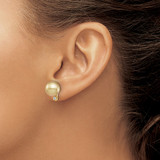 14k 9-10mm Round Golden South Sea Saltwater Cultured Pearl and .10 Carat Diamond Post Earrings