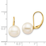 14K 9-10mm White Round Freshwater Cultured Pearl Leverback Earrings