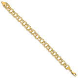14k 9mm Hollow Triple Link 7 inch Charm Bracelet
