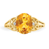 14k 9x7mm Oval Citrine AA Diamond ring - X6-2DB2BCBD-1961