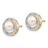 14k and Rhodium 5-6mm Button FWC Pearl .05ct Diamond Post Earrings - XE-D47E8230-7758