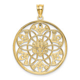 14K and Rhodium Diamond-cut Circle Pendant